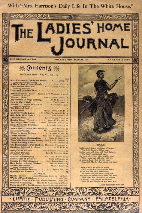 Antique Ladies' Home Journal magazine covers & subjects from the Victorian era 1 Victorian Era Aesthetic, Journal March, English Magazine, Contemporary Fonts, Advanced Typography, Ladies Home Journal, Journal Magazine, Futuristic Fonts, Home Journal