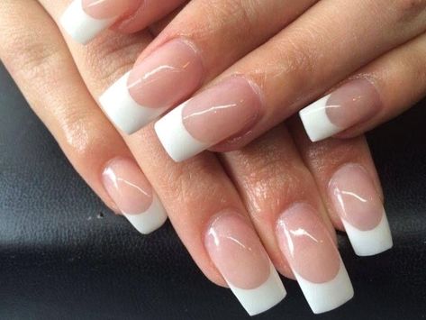 Permanent French Nails Acrylic Tips, Square Tip French Manicure, Uv Gel French Nails, French Tip Nails Thick White, Clear Pink French Tip Nails, 2000s French Tip Nails, Square French Manicure, Thick French Tip, 90s French Tip Nails