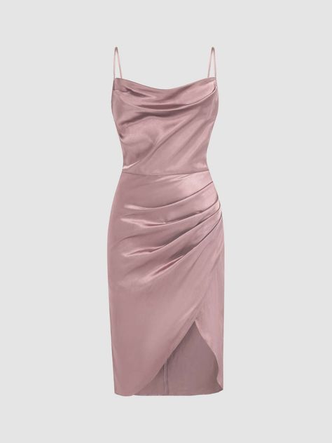 Formal Dresses Wedding Guest, Dress Grad, Satin Cowl Neck Dress, Dress For Date, Beautiful Midi Dresses, Grad Dresses, Fashion Inspiration Design, Trendy Clothes For Women, Teenage Fashion Outfits