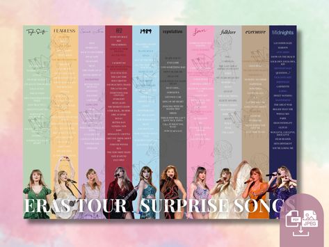 Eras Tour Surprise Song Tracker Taylor Swift Albums Checklist  + free bookmark | Reputation Midnights Lover Folklore Evermore Fearless TTPD Song Tracker, Taylor Swift Albums, Folklore Evermore, Fantasy Book Series, Song List, Taylor Swift Album, Fantasy Books, Eras Tour, Book Series