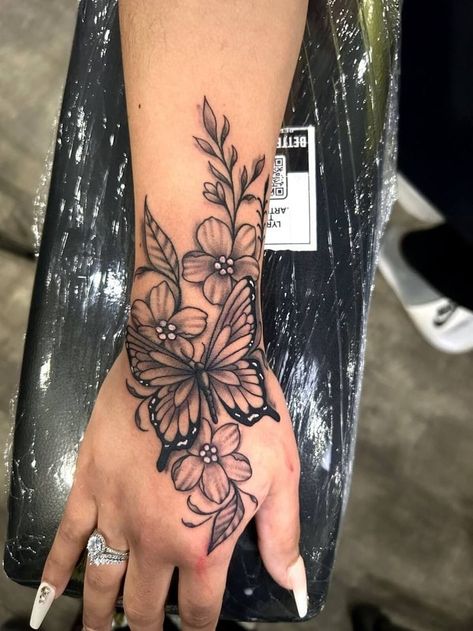 Hand Sized Tattoos For Women, Butterfly Tattoo On Hand For Women, Arm And Hand Tattoos For Women, Rose Arm Tattoos For Women Forearm, Tattoos Forearm Women, Hand Arm Tattoos For Women, Hand And Arm Tattoos For Women, Woman Hand Tattoo, Quarter Sleeve Tattoos For Women