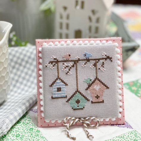 Primrose Cottage Stitches on Instagram: “Katie’s New Monthly Mini Release!! Those mini birdhouses are so tiny and adorable! 🌸Home Tweet Home🌸 You can pick this up in the shop!…” Primrose Cottage Stitches, Home Cross Stitch, Tiny Cross Stitch, Small Cross Stitch, Cross Stitch Finishing, Pola Kristik, Cross Stitch Bird, Easter Cross, Mini Cross Stitch