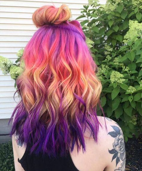 Underlights Hair, Sunset Hair, Mermaid Hair Color, Rainbow Hair Color, Cute Hair Colors, Multicolored Hair, Beautiful Hair Color, Makijaż Smokey Eye, Pretty Hair Color