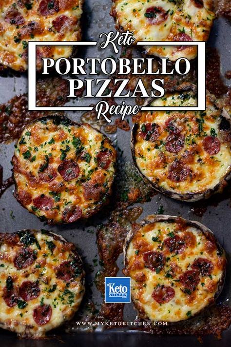 Keto Portobello Mushroom Pizzas - 15 minute Pepperoni. This quick pizza is gluten free, healthy and loaded with flavor. It's great for lunch or dinner. #ketorecipes Stuffed Portobello Mushroom, Portobello Mushroom Pizza, Portobello Pizza, Stuffed Portobello Mushrooms, Portobello Mushroom Recipes, Stuffed Portobello, Low Carb Low Fat Recipes, Mushroom Pizza, Personal Pizza