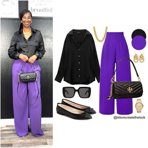 Purple Trousers - 5 Outfit Ideas 💜 Sharing five colors that pair well with purple! I received a request for outfit ideas for purple pants, so I pulled mine out of the closet and thought about what colors I would pair with them. There are actually so many colors that pair well with purple, here are the first five. Do you own purple pants or anything purple in your closet? Save this post for style inspo and see how you can recreate some of these color combos yourself! If you’re in need or want... Purple Trousers Outfit, Purple Pants Outfit, Purple Trousers, Black Heels Outfit, Black Pants Outfit, Purple I, Color Blocking Outfits, Trouser Outfit, Out Of The Closet