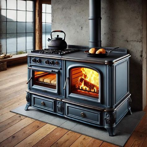 Wood Burning Stove For Cooking, Buck Stove Fireplace Ideas, Old Cabin Interior, Wood Cook Stove Kitchen, Indoor Wood Stove, Antique Kitchen Stoves, Wood Cook Stove, Woodburning Stove Fireplace, Wood Burning Stoves Living Room