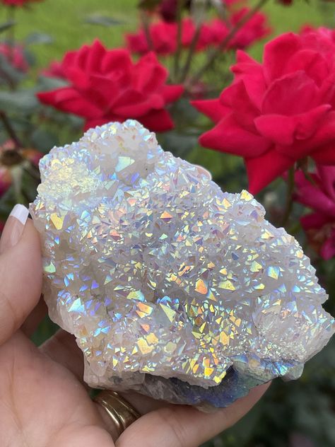 Durham England, Iridescent White, Angel Aura Quartz, Crystal Geode, Angel Aura, Rocks And Gems, Quartz Cluster, Aura Quartz, Crystals Minerals