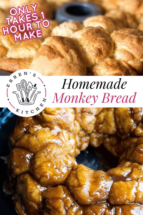 One Hour Homemade Monkey Bread – With this recipe, you can have homemade Monkey bread made from scratch in no time! Oozing with it’s warm, sweet sauce, it’s simply irresistible. Delicious and easy dessert or breakfast treat! Monkey Bread Homemade Dough, Monkey Bread Recipe Homemade, Home Made Monkey Bread, Homemade Monkey Bread From Scratch, Quick Monkey Bread, Simple Monkey Bread, Dollywood Recipes, Homemade Monkey Bread Recipe, Overnight Monkey Bread Rhodes