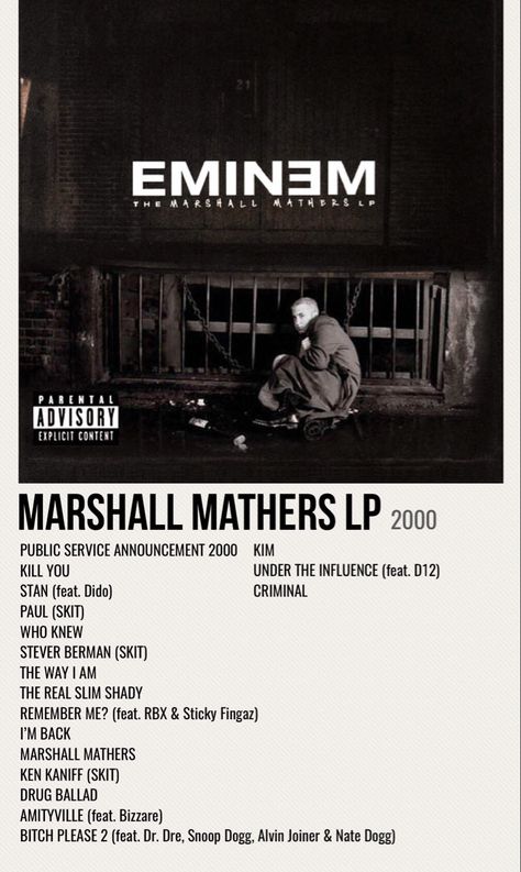 minimal poster of the album marshall mathers lp by eminem The Marshall Mathers Lp Album Cover, Eminem Aesthetic Album Cover, Poster Prints Eminem, The Marshall Mathers Lp Wallpaper, Eminem Black And White Poster, Eminem Song Poster, Marshall Mathers Lp Wallpaper, Eminem Album Cover Poster, Eminem Album Poster