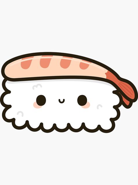 "Cute prawn sushi" Stickers by peppermintpopuk | Redbubble Kawaii Sushi Stickers, Cute Sushi Drawing Kawaii, Sushi Cute Cartoon, Cute Sushi Stickers, Drawing Cute Things Kawaii, Sushi Cute Drawing, Sushi Drawing Cute, How To Draw Cute Food, Drawing Food Cute