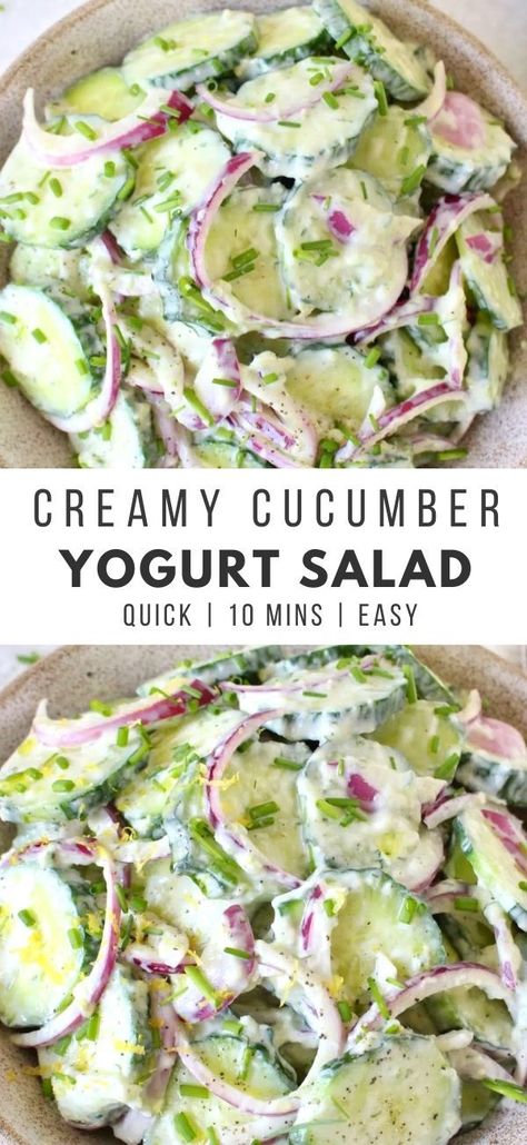 Greek Yogurt Cucumber Salad, Salad With Red Onion, Dairy Free Greek Yogurt, Cucumber Yogurt Salad, Ciao Florentina, Yogurt Salad, Cucumber Dill Salad, Red Onion Recipes, Cucumber Yogurt