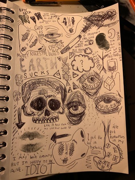 Punk Notebook, Grunge Doodles Sketches, Sketches Music, Grunge Doodles, Doodles Sketches, Doddle Art, Arte Grunge, Indie Drawings, Trash Art