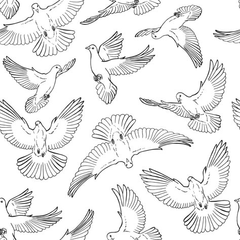 Seamless pattern with hand drawn dove outline. Line art style. Dove Outline, Dove Drawing, Line Art Style, Logo Banners, Cityscape Photos, Nature Backgrounds, Heart With Arrow, Flower Heart, Background Banner