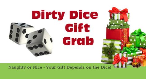 3 Dirty Dice Christmas Gift Grab Games that involve rolling dice, stealing gifts and hoping for doubles. Dirty Dice game versions for kids and adult gift exchanges. Dirty Dice Game, Grab Bag Games Gift Exchange, Xmas Games For Adults, Gift Passing Game, Activities Coordinator, Rib Dinner, Xmas Party Games, Gift Exchange Dice, Gift Games