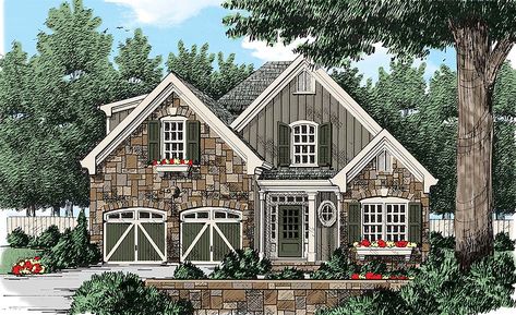 Colonial, European, French Country, Southern, Traditional, Tudor House Plan 83018 with 4 Beds, 3 Baths, 2 Car Garage Elevation English Country Home Plans, Cottagecore House Plans, English Cottage Floor Plans, Stone Cottage House Plans, English Cottage House Plans, House Wrap Around Porch, Cabin Colors, Small Stone House, House In The Clouds