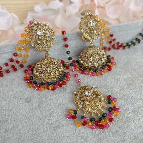 Gold Jhumka, Antique Gold Earrings, Ear Chain, Measuring Success, Fancy Jewellery Designs, Indian Jewellery Design Earrings, Indian Jewellery Design, Indian Jewelry Sets, Head Jewelry