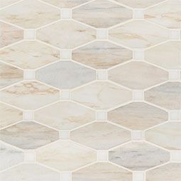 Dorado Marble Pebble Backsplash | Mosaic Hatches | Wall Tile Octagon Tile, Lake Bathroom, Beautiful Backsplash, Hall Flooring, Shaped Kitchen, Primary Bath, Tile Countertops, Unique Tile, Mosaic Wall Tiles