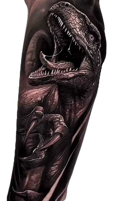 Jurassic Park Tattoo, Crocodile Tattoo, Wolf Tattoo Sleeve, Dinosaur Tattoos, Jurassic Park Movie, Dinosaur Images, Body Suit Tattoo, Hand Tattoos For Guys, Wolf Tattoo