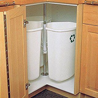 Rotary Recycling Center-White Rev A Shelf, Rockler Woodworking, Recycling Center, Corner Storage, Corner Cabinet, Recycle Trash, Garbage Can, Lazy Susan, Kitchen Remodel Idea