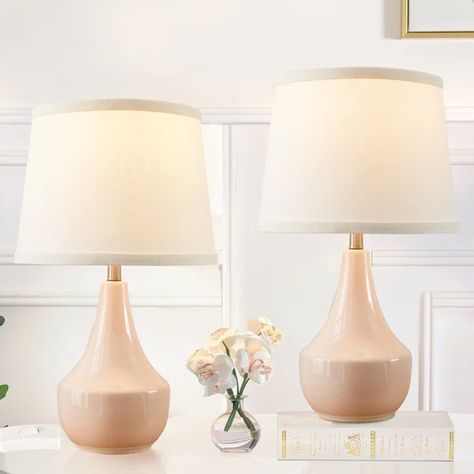 Abdullateef 18.63" Ceramic Table Lamp Set Nightstand Lamp  Desk Lamp(Bulbs Included) Lamp For Dresser, Cute Pink Lamp, Pastel Lamp, Feminine Lamp, Small Nightstand Lamps, Lamps Nightstand, Nursery Lamps, Living Room Shades, Lamp Nursery