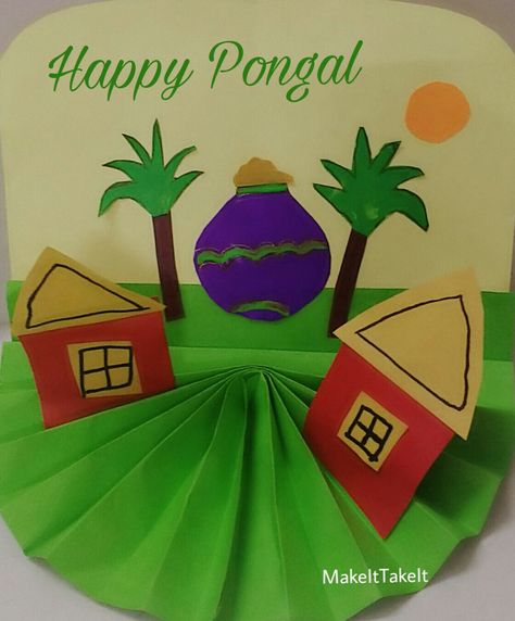 Paper Pongal craft for Tamilar thirunaal, Thai Pongal.  #Pongal #pot #sugarcane #Happy #Pongal  #festival #unique  #easy #craft #accordion #fold  Wish you all a very Happy Pongal from #MakeItTakeIt Pongal Craft Ideas, Sankranti Crafts For Kids, Pongal Craft Ideas For Kids, Pongal Craft, Thai Pongal, Multicultural Crafts, Pongal Pot, Pongal Festival, Culture Project