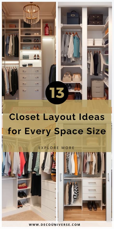 From small closets to walk-ins, these 13 layout ideas are perfect for creating an organized, stylish space. Building Small Closet In Bedroom, L Shape Closet Organization Ideas, How To Organize A Large Walk In Closet, Bedroom Small Walk In Closet, Small Walk In Closets Ideas Layout, Small Bedroom Wardrobe Ideas Layout, Small Closet Organization Walk In, Medium Closet Organization, 5x9 Walk In Closet Layout