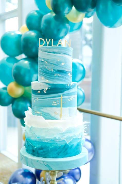 Water Themed Birthday Party Cake, Water Theme Birthday Cake, 1st Birthday Cakes Boy, First Birthday Water Theme, Ocean Themed First Birthday Boy, Water Cake Ideas, Water Themed Cake, Cool Birthday Cakes For Boys, Ocean Theme 1st Birthday Boy