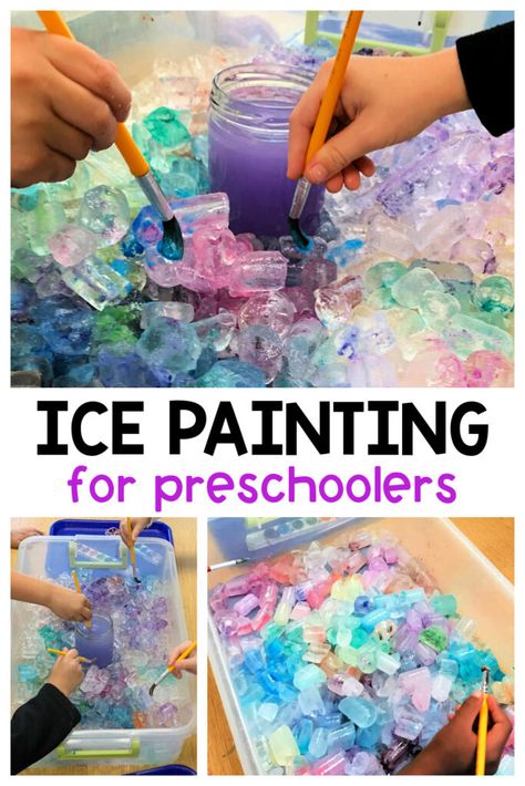 Artic Animals Sensory Bins, Wow Experiences For Preschoolers, Snow Day Activities For Preschoolers, Water Themed Preschool Activities, Ice Science Preschool, Water Study Preschool Activities, Temperature Activities For Preschool, Painting Ice Cubes, Prek Snow Activities