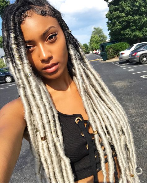 Platinum Blonde Faux Locs Black Women, Fox Locks Braids Faux Locs Crochet, Faux Locs Meagan Good, Loc Installation, Meagan Good Faux Locs Harlem, Crotchet Goddess Faux Locs, Protective Braids, Braids Twist, Woman Hairstyles