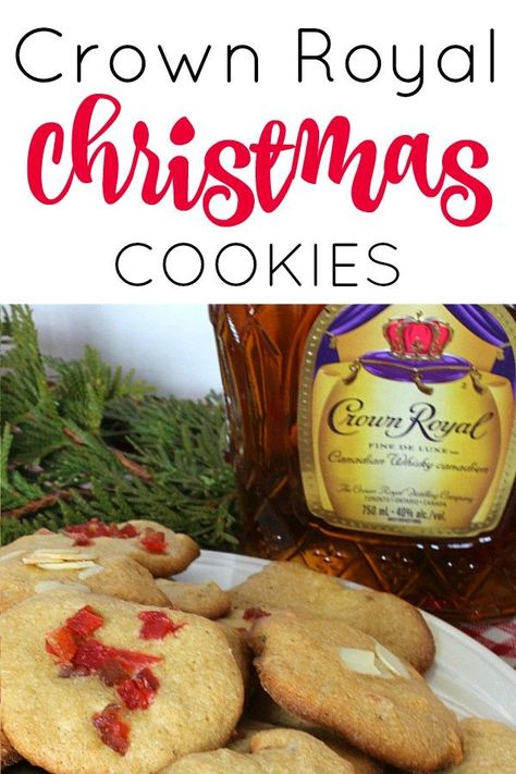 These Crown Royal cookies are the perfect addition to your Christmas baking tray of desserts, or they are pretty darn delicious, just by themselves! They are soft and subtle flavored, with a splash of crown, and they look quite festive too! #ChristmasCookies #ChristmasRecipes #CrownRoyal #ChristmasBaking #Cookies Crown Royal Dessert Recipes, Royal Cookies Recipe, Crown Royal Cookies, Crown Royal Recipes, Royal Family Christmas, Fun Holiday Food, Royal Cookies, Recipes Bbq, Royal Christmas