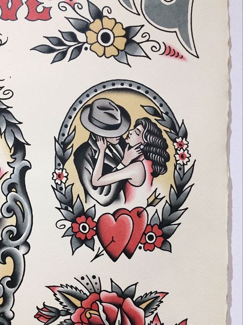 Cameo Tattoo Traditional, Old School Family Tattoo, Love Traditional Tattoo Ideas, American Traditional Picture Frame Tattoo, Old School Frame Tattoo, American Traditional Love Tattoo, American Traditional Frame Tattoo, Traditional Tattoo Frame, Traditional Couple Tattoo