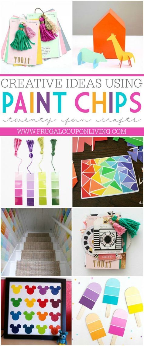 Take a look at these Paint Chip Ideas to make the perfect Paint Chip Crafts! Paint strips can make the most perfect and free craft for kids. Paint Samples Crafts, Chip Ideas, Paint Chip Cards, Paint Chip Crafts, Paint Chip Art, Chip Art, Art Projects For Kids, Paint Chip, Wine Bottle Diy Crafts