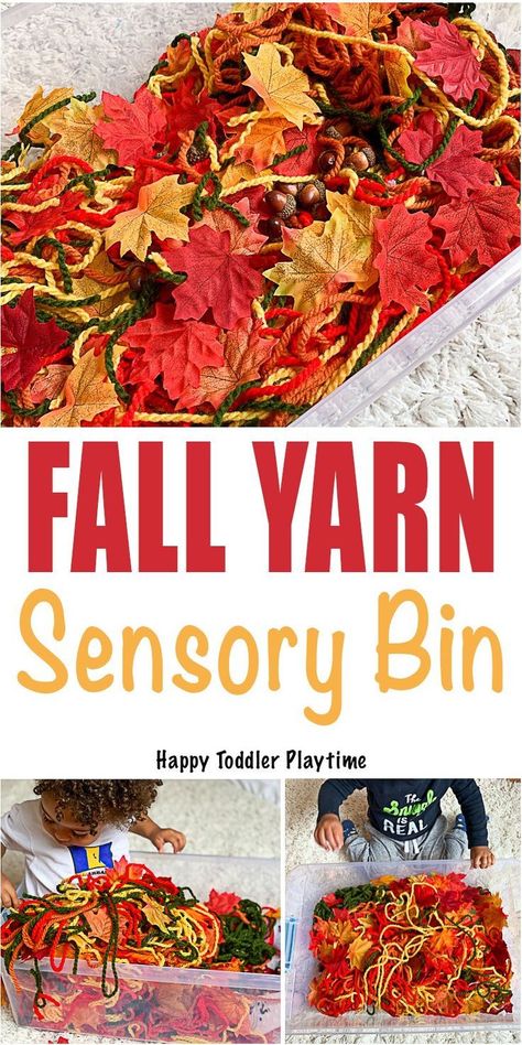 Fall Yarn Sensory Bin - HAPPY TODDLER PLAYTIME Create a fun and unique sensory bin this Fall for your baby or toddler using yarn. It's a fantastic way to explore colours and textures of Fall. #fallactivity #sensorybins #toddleractivity America Recipes, Pilgrim Crafts, Fall Sensory Bin, Fall Activities For Toddlers, Toddler Sensory Bins, Sensory Bags, Activity For Toddlers, Fall Preschool Activities, Fall Lessons