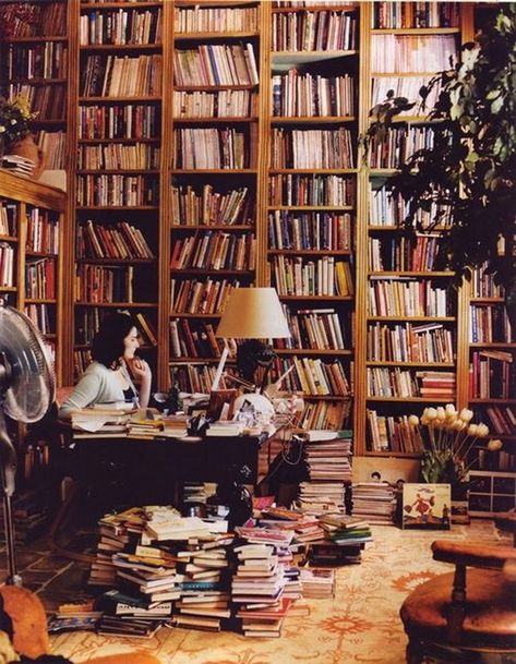 10 Famous Book Hoarders ‹ Literary Hub Cookbook Shelf, Private Library, Home Library Design, Messy Room, Nigella Lawson, Workspace Inspiration, Home Libraries, Dream House Rooms, Library Design