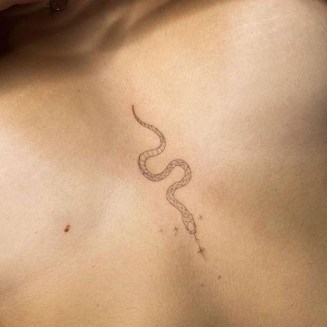 Sternum Snake Tattoo, Small Snake Tattoo, Serpent Tattoo, Artwork Anime, Petit Tattoo, The Destroyer, Sternum Tattoo, Discreet Tattoos, Dainty Tattoos