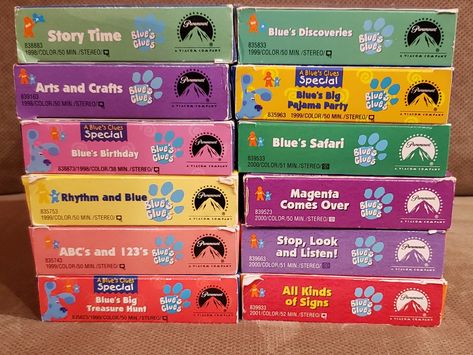 Blue's Clues VHS Collection (1998-2001) Vhs Logo, Blues Clues Toys, Rhythm And Blue, Blues Clues Steve, Blues Clues Periwinkle, Blues Clues Notebook, 2000s Stuff, Blues Clues Nostalgia, Vhs Collection