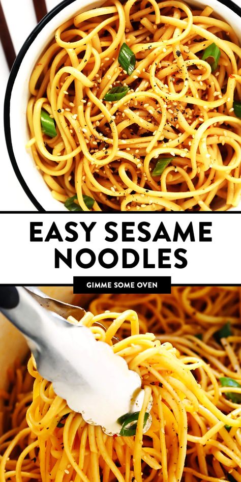 This 15-Minute Sesame Noodles recipe is super easy to make is just as delicious served warm or cold as a side dish. Feel free to add in extra veggies and/or proteins (such as chicken, beef, shrimp, tofu, etc.) to make it a main course! | gimmesomeoven.com #noodles #sesame #side #sauce #chinese #dinner #pasta Asian Sesame Noodles, Easy Chinese Side Dishes, Chicken Sesame Noodles, Chinese Pasta Recipes Noodles, Cold Asian Noodle Recipes, Easy Asian Side Dishes, Noodle Side Dish Recipes, Seasame Noodles, Cold Noodle Recipes