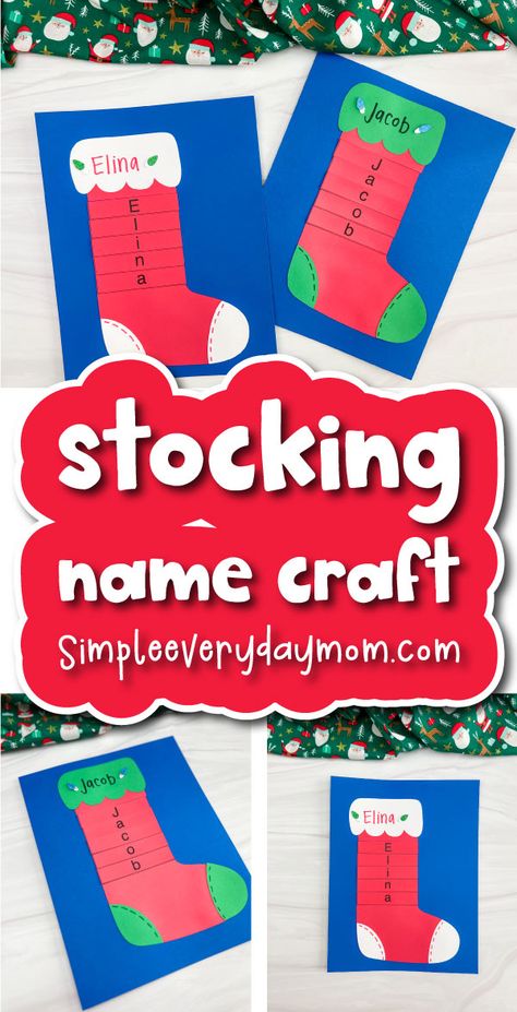 Stocking Name Craft Preschool, Diy Ornaments Preschool, Free Name Crafts Preschool, Preschool Christmas Stocking Craft, Stocking Designs Diy, Stocking Crafts For Preschool, Stocking Activities For Kids, Stocking Preschool Craft, Stocking Crafts For Toddlers