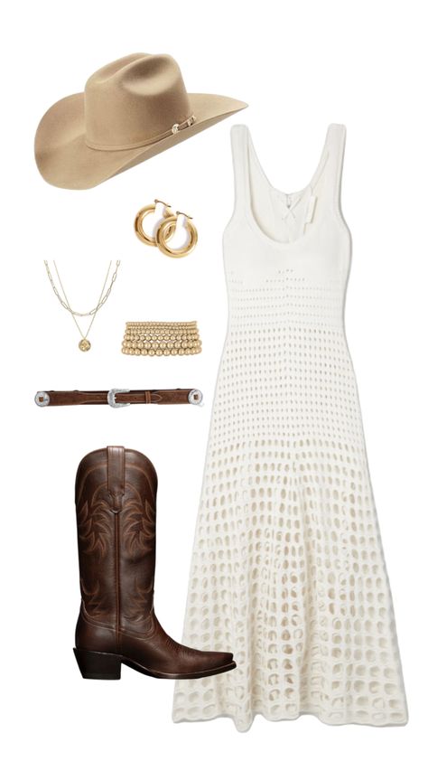 Hippie Country Concert Outfit, Coastal Cowgirl Outfit Ideas, Elevated Country Outfits, Coastal Cowgirl Dress Outfit, Elevated Cowgirl Outfit, Coastal Cowgirl Capsule Wardrobe, Coastal Cowgirl Fall Outfits, Outfit With Western Boots, Coastal Cowboy Outfit