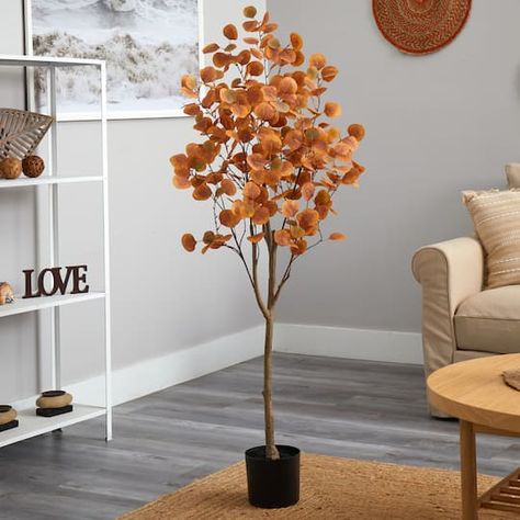 Buy 5ft. Potted Autumn Eucalyptus Tree at Michaels. com. Add a natural look to your home or office with this artificial tree. Embrace%20the%20power%20of%20the%20Eucalyptus%20with%20this%20tree.%20Inspired%20by%20the%20magnificent%20fall%20foliage%2C%20set%20the%20scene%20during%20the%20season%20at%20your%20next%20dinner%20party.%20Assembled%20from%20high-quality%20materials%2C%20soft-textured%20leaves%20have%20naturally%20occurring%20details%20and%20variegated%20patterns%20throughout.%20Sparse%2 Birch Leaves, Feuille Eucalyptus, Eucalyptus Tree, Faux Tree, Artificial Trees, Potted Trees, Maple Tree, Artificial Tree, Nearly Natural