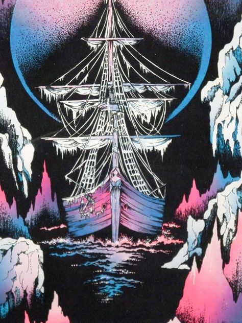 1976 Black Light Poster Ice Ship Blacklight Posters, Black Light Posters, Uv Black Light, Ghost Ship, Pirate Ship, All Poster, Nature Design, Nautical Theme, Black Light