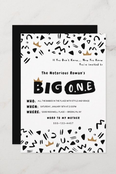 BIG One First Birthday invitation
Perfect for a Notorious One party for your smalls that's getting Biggie! #birthday #happybirthday #birthdaycards #birthdayparty #firstbirthday #turningone Biggie Birthday Party, The Big One Biggie Smalls Birthday, Notorious One Birthday Party, Notorious Big One Birthday, Big One First Birthday, Notorious One, 1 Year Birthday Party Ideas, First Birthday Sign, 1 Year Birthday