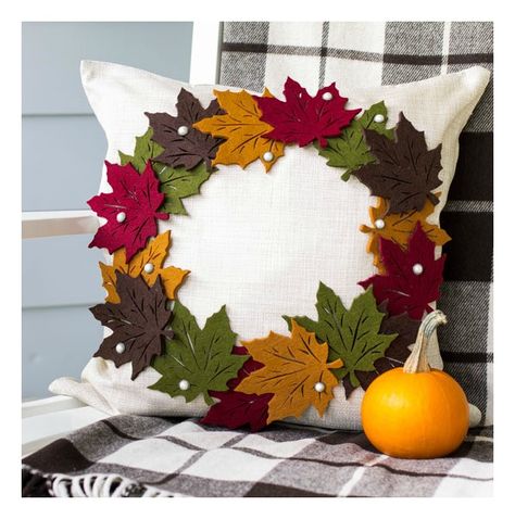 Diy Keramik, Fall Leaf Wreaths, Diy Pillow Covers, Pottery Barn Inspired, Crochet Pillow Cover, Sutton Place, Farmhouse Pillow, Sewing Pillows, Autumn Crafts