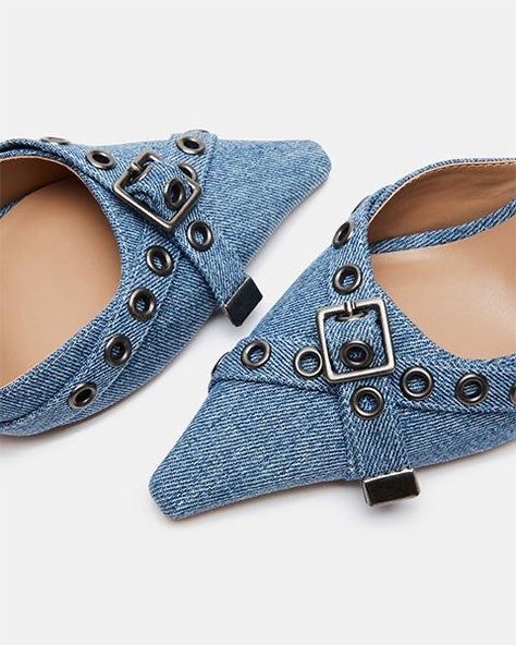 Urban Shoes, Heels Steve Madden, Denim Heels, Steve Madden Store, Apparel Merchandising, Heel Mules, Leather Socks, Women's Heels, Denim Fabric