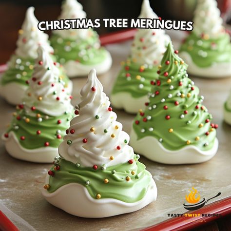 🎄✨ Get into the holiday spirit with these adorable Christmas Tree Meringues! Easy and festive treat for all ages. 🎅🏼🍬 Christmas Tree Meringues Ingredients: - 3 large egg whites - 3/4 cup granulated sugar - 1/4 tsp cream of tartar - Green food coloring - Sprinkles, for decorating Instructions: 1. Preheat oven to 200°F (95°C) and line a baking sheet with parchment paper. 2. In a clean mixing bowl, beat egg whites until soft peaks form. 3. Gradually add sugar and cream of tartar, beating until... Meringue Christmas Tree, Christmas Meringue, Christmas Bakes, Cozy Fall Recipes, Christmas Tress, Instagram Recipes, Twisted Recipes, Green Food, Festive Drinks