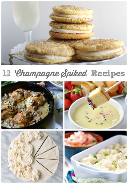 These 12 Champagne Spiked Recipes are perfect for planning your New Year's Eve menu or for using up that leftover champagne after wards. Champagne Desserts New Years, Recipes Using Champagne, Cooking With Champagne, Champagne Food Recipes, Champagne Recipes Food, Leftover Champagne Recipes, Recipes With Champagne, Champagne Cake Pops, Champagne Recipes