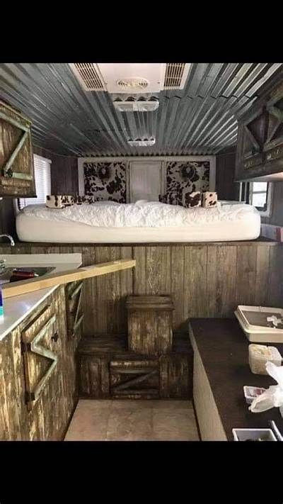 Pin by Carissa Lovering on Living quarter horse trailer renovation ... Western Horse Trailer Decor, Camper Western Decor, Western Camper Decor, Horse Trailer Decor, Diy Horse Trailer Remodel, Living Quarters Horse Trailer Ideas Diy, Horse Trailer Living Quarters Remodel, Western Camper Remodel, Horse Trailer Camper