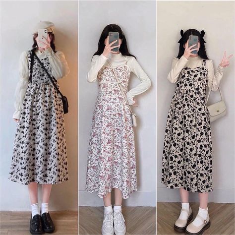 Save-Follow🤍 #koreanfashionoutfits #koreanstyle #style #outfits #ootd #fashion Korean Ootd Skirt, Korean Long Dress Outfit, Dress Layered Outfit, Cami Dress Outfit Layering, Japanese Outfits Aesthetic, Japan Outfit Ideas, Korean Outfits Men, Outfit Rok, Aesthetic Korean Fashion