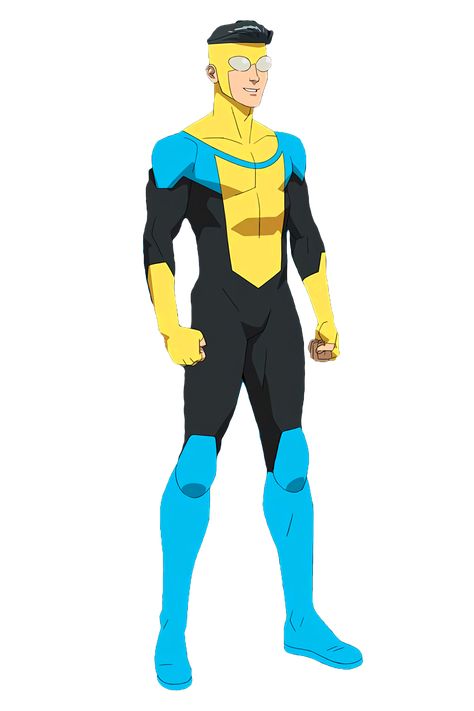 Mark Grayson is the titular main protagonist of Invincible. He is the Viltrumite / Human Hero, Invincible and son of Nolan Grayson / Omni-Man and Debbie Grayson. A Viltrumite-human by birth, Mark develops his superpowers sometime following his seventeenth birthday and begins training to become his own hero under his father's wing. After a brief stint with the Teen Team, Mark works with Samantha Eve Wilkins / Atom Eve and the second iteration of the Guardians of the Globe to protect Earth from Viltrumite Fanart, Invincible Suit Redesign, Invincible Cosplay, Invincible Blue Suit, Invincible Reference, Invincible Model Sheet, Guardians Of The Globe, Invincible Characters, Debbie Grayson