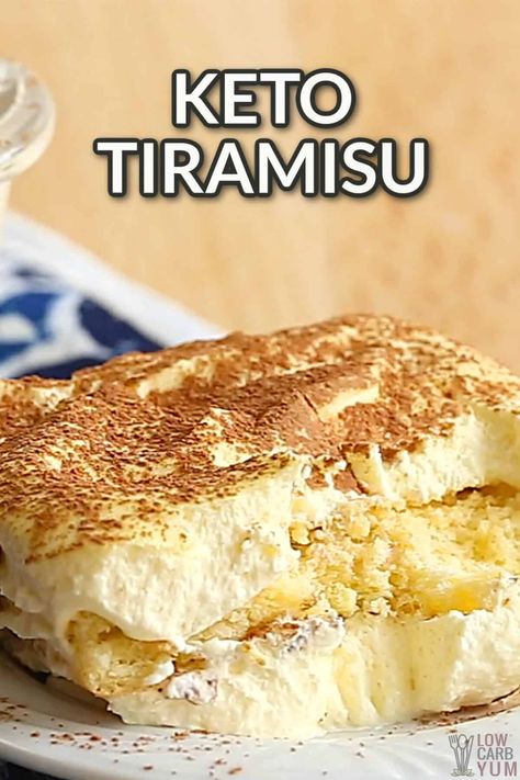 An easy keto tiramisu dessert recipe that tastes just like the real thing! But it's made with gluten-free lady fingers and low-carb custard. Keto Tiramisu, Gluten Free Tiramisu, Mascarpone Filling, Tiramisu Dessert, Postre Keto, Low Carb Cake, Diet Desserts, Tiramisu Cake, Low Carb Dessert